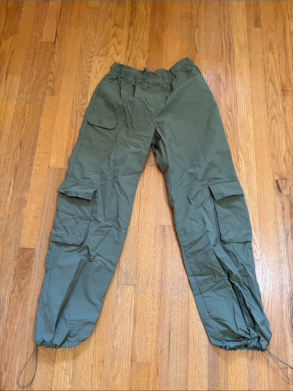 Women’s Olive Green Cargo Pants - Elastic Waist & Ankle